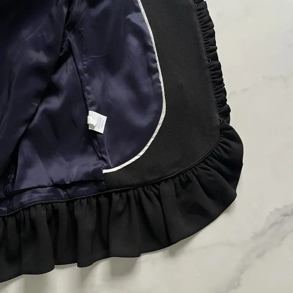 J.Crew Black Going Out Blazer with Ruffles Size 14 Cropped Preppy Chic Jacket
